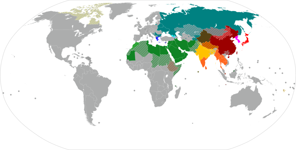 Countries whose official language does not use Latin script